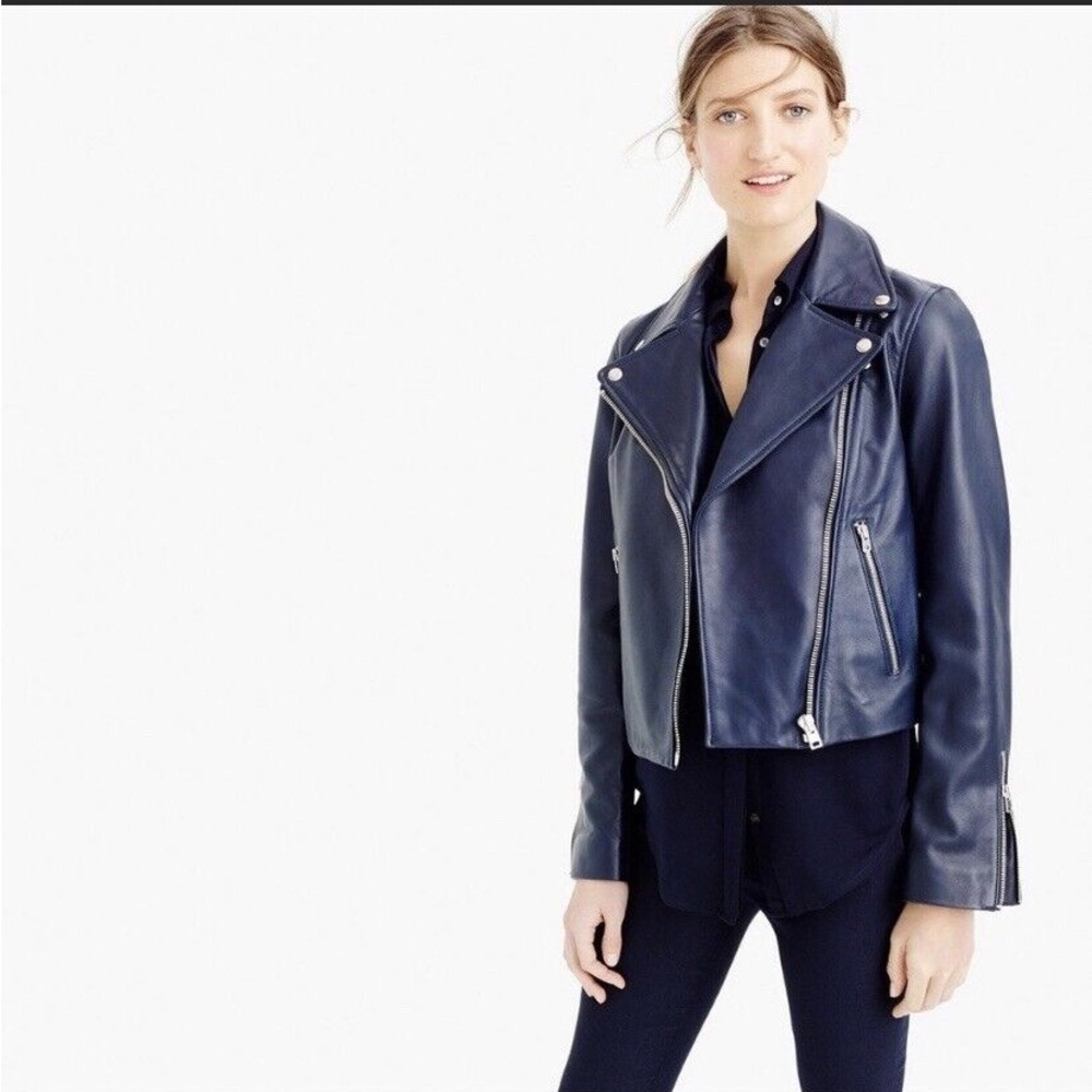 J.Crew Collection Leather Moto Jacket - Navy Blue. Never worn!